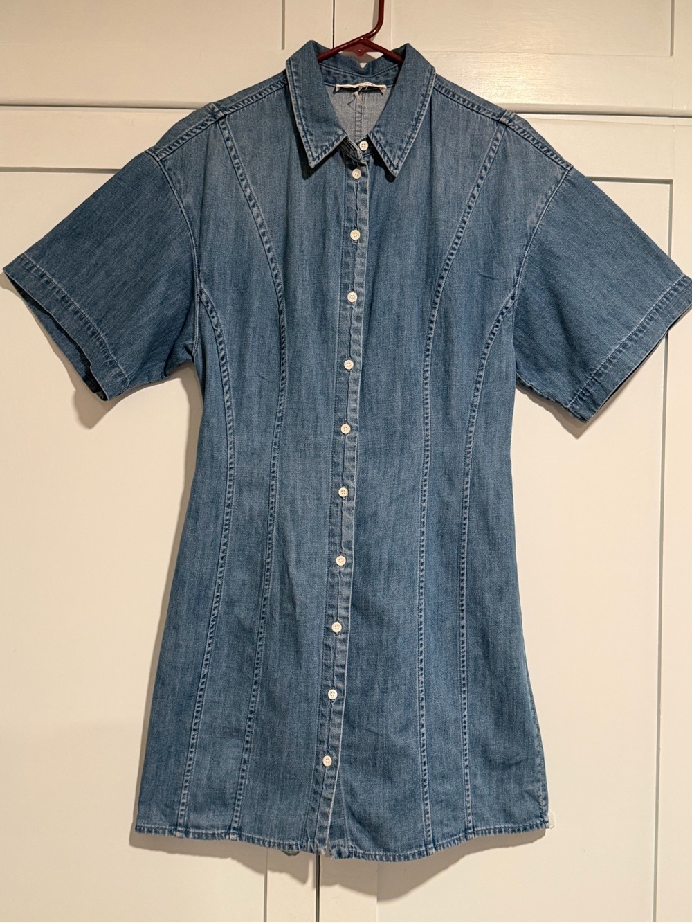 Frame Denim Blue Chambray Button Shirt Dress, Size M